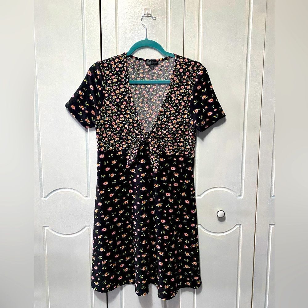 Topshop floral short sleeve dress black size 8